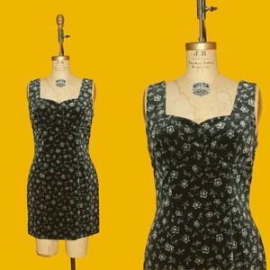 Y2K GUESS U.S.A. AMERICAN TRADITION Floral Velvet Sleeveless Wiggle Dress. Small